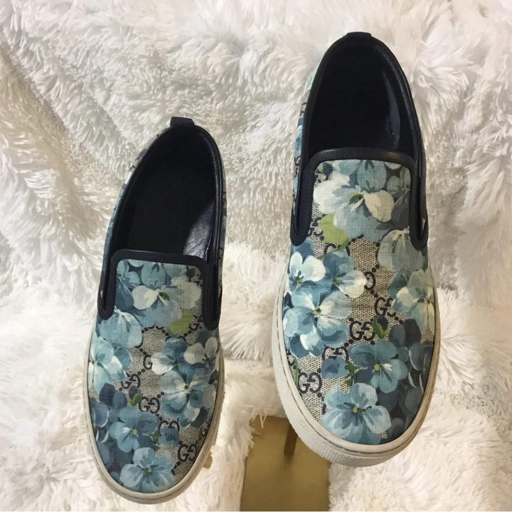Gucci Blue Floral Slip-On Sneakers - Picture 9 of 13